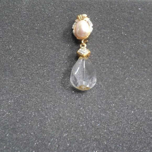 Gem Craft Brooch Pin Faux Pearl, Crystal, Rhinestone Vintage Light Defects 2.75" - Picture 4 of 5